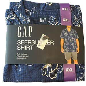Gap Men's Short Sleeve Seersucker Vacay Shirt Size XXL Blue Floral Soft Cotton